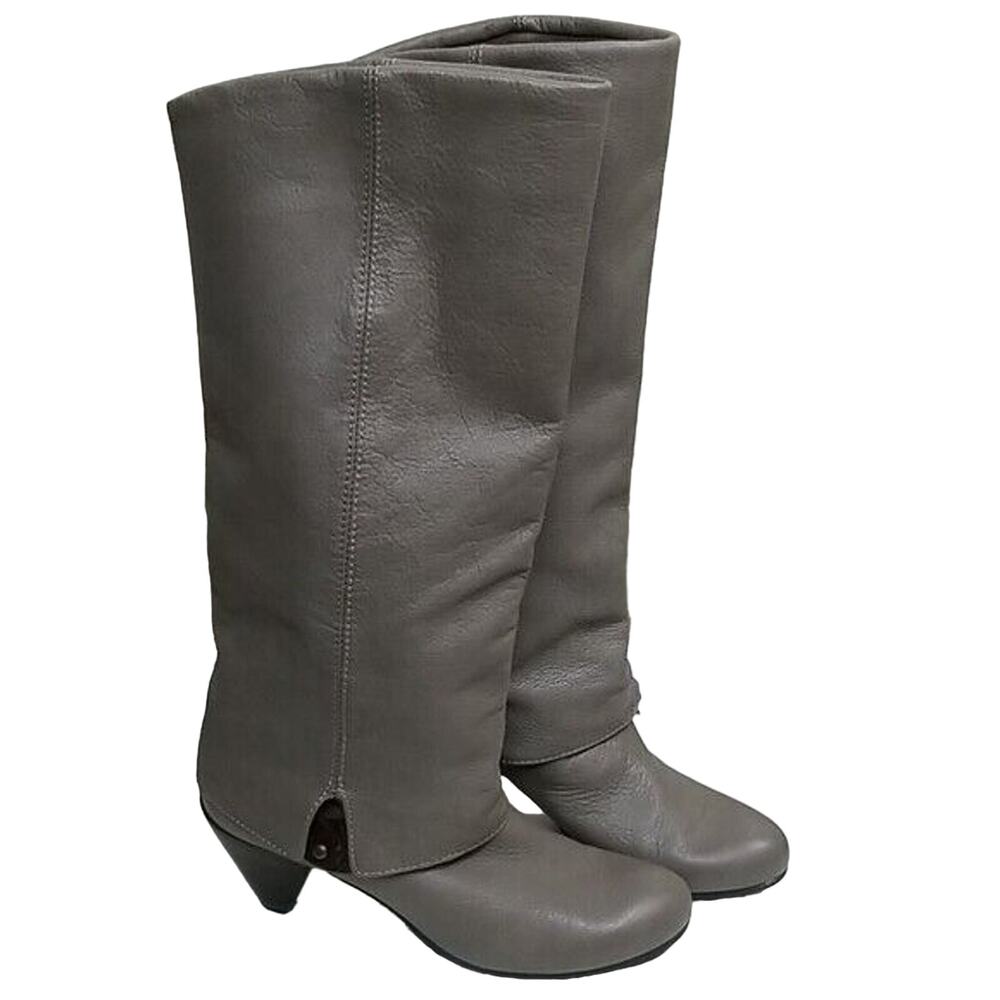 Lili Milll Mid Calf Boots Leather Boots Heeled Boots Pull On Boots Gray Women 8